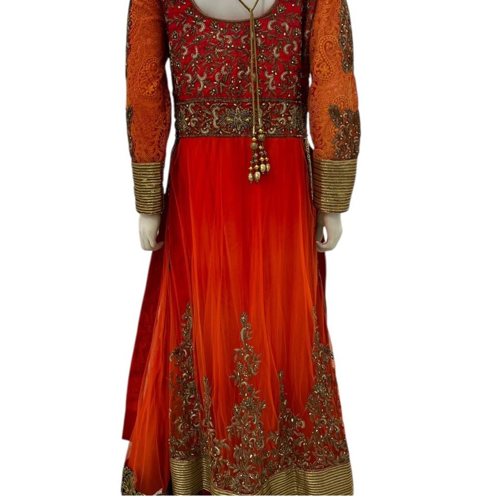 BOLLYWOOD FORMAL Beaded Ball Gown Women’s L Orange Full-Length Evening Dress - Picture 7 of 10